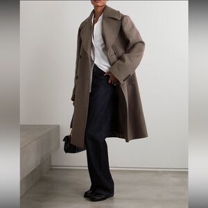 New Calvin Klein wool alpaca cashmere belted coat taupe grey mushroom brown Xl